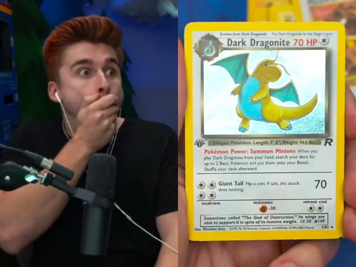 Ludwig reacts after packing a first-edition Dark Dragonite card (Image via Twitch/Ludwig)