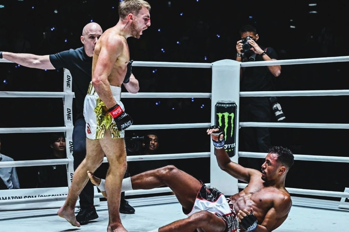 Jonathan Haggerty standing tall over Felipe Lobo. [Photo via: ONE Championship]