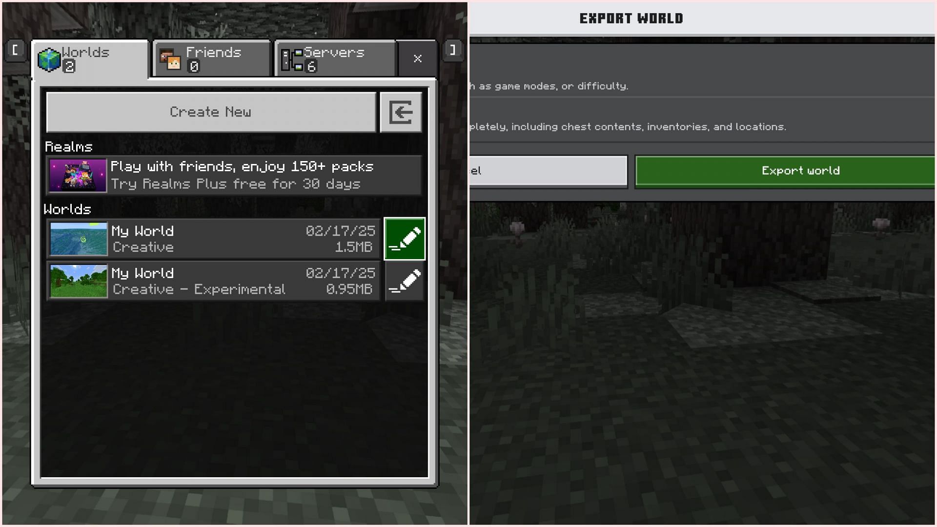 Exported worlds can be easily transferred from one device to another (Image via Sportskeeda Gaming/Mojang)