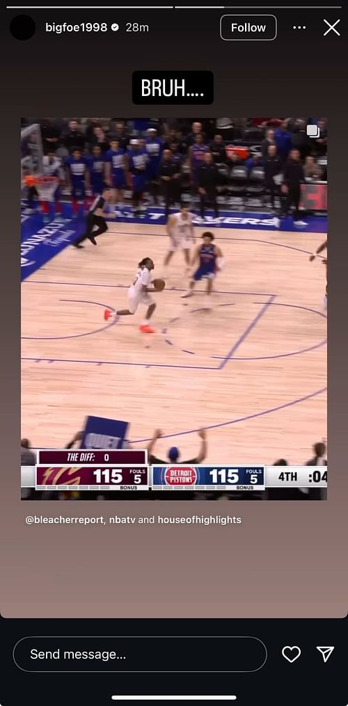 Frances Tiafoe shares an NBA Story - Image Source: Tiafoe Instagram