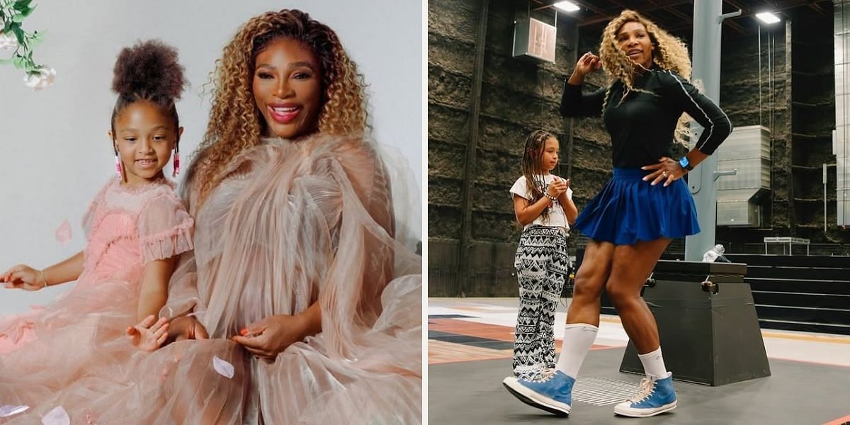 Serena Williams and her daughter Olympia at the Super Bowl