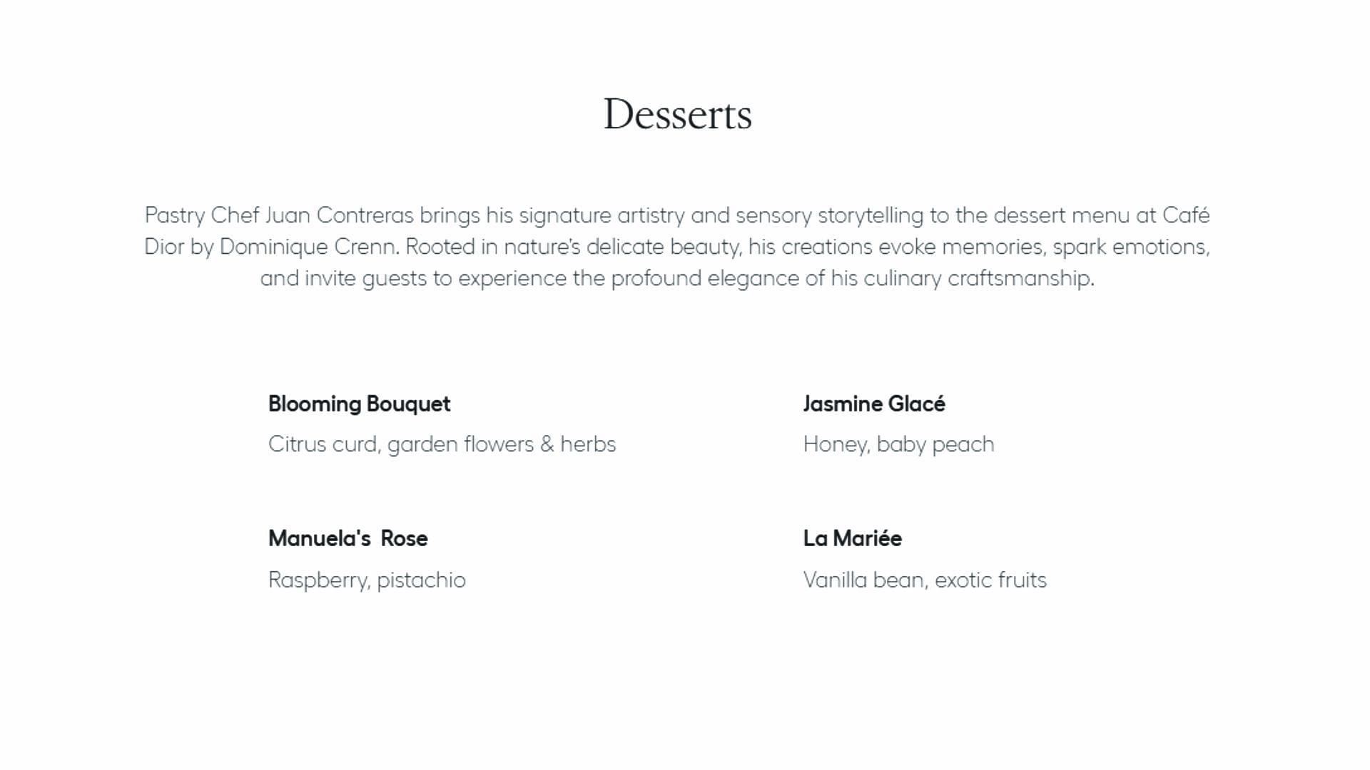 Screenshot of the dessert menu of the Cafe Dior Dallas ( Image credits: cafediordallas.com)