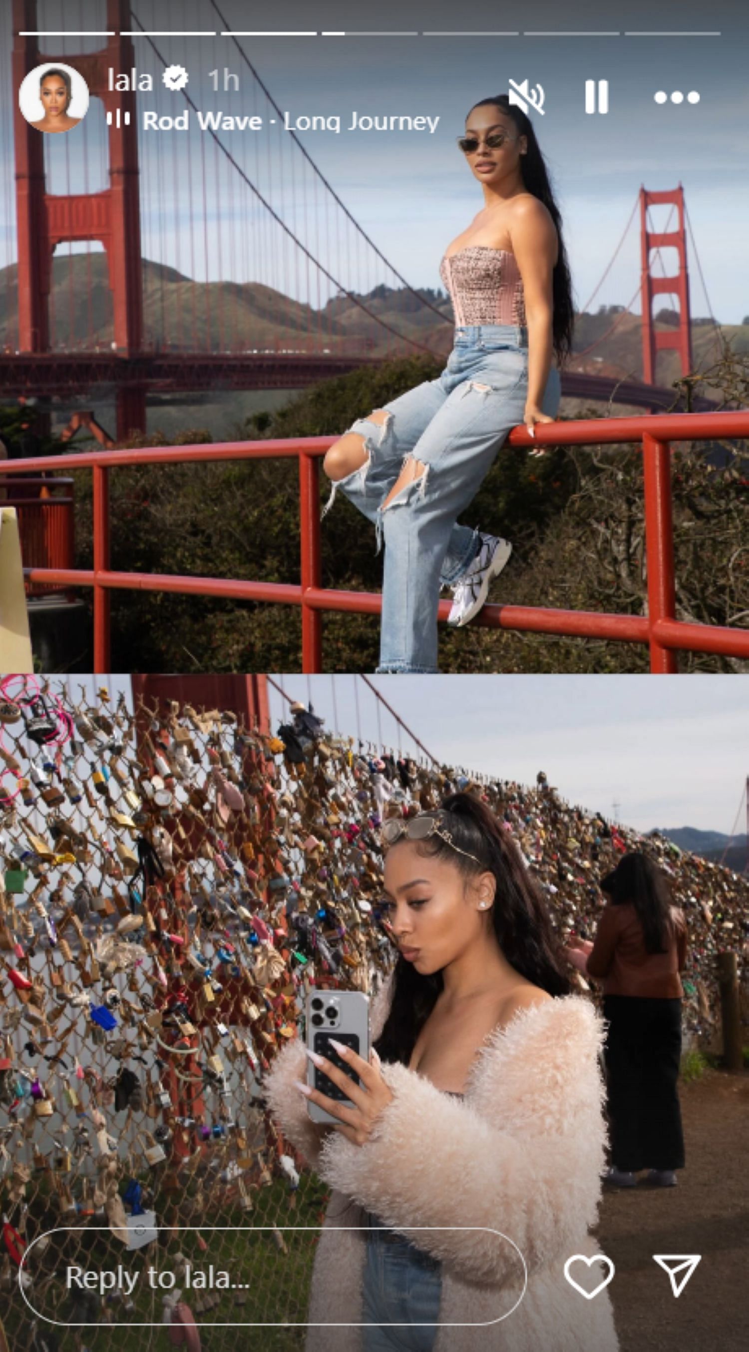 La La Anthony at the Golden State Bridge during NBA All-Star Weekend (Image: IG/lala)