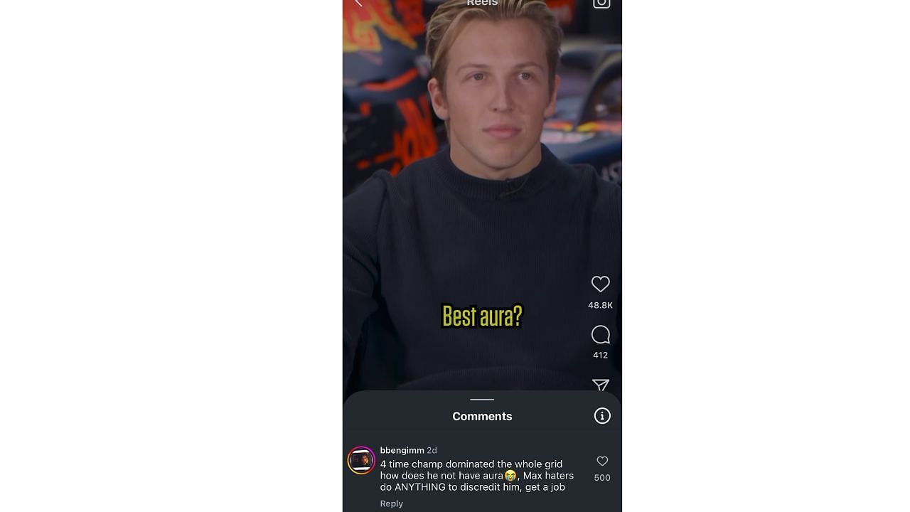 Comment on ESPN F1&#039;s reel featuring Lawson, credits - Instagram