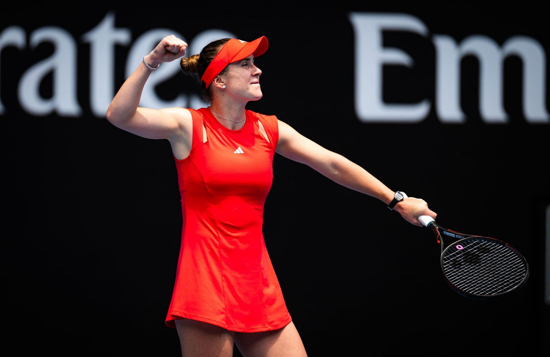 Elina Svitolina celebrates defeating Veronika Kudermetova in the women&#039;s singles fourth round of the 2025 Australian Open - Source: Getty