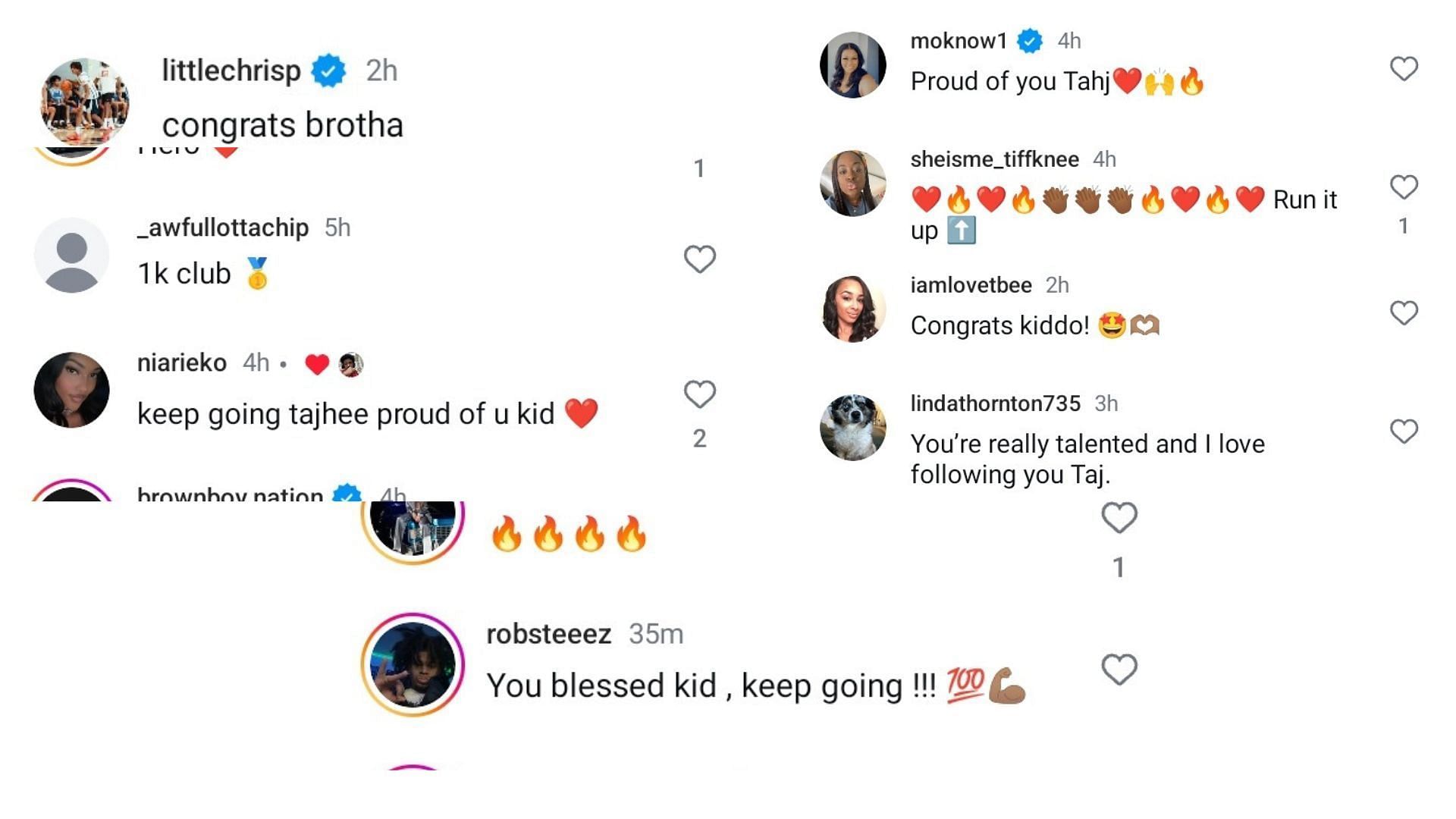 Chris Paul&#039;s son shares a 2-word reaction to Trevor Ariza&#039;s son Tajh Ariza reaching the 1000 points milestone in high school. (Image via Instagram @tajhariza)