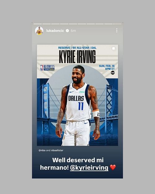 Luka Doncic on Kyrie Irving earns his 9th All-Star nod (Doncic/IG)