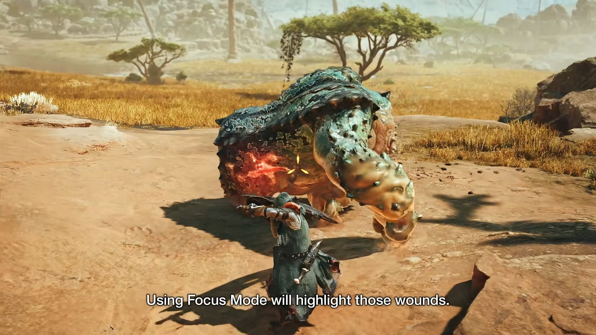 Focus mode highlights any exposed wounds on the monster (Image via Capcom)