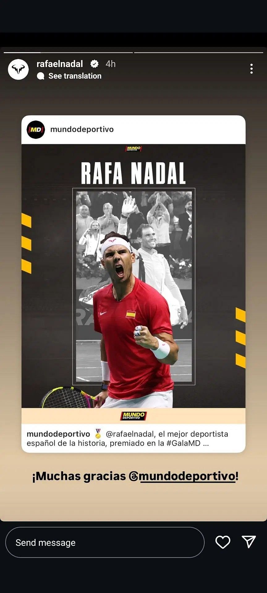 Screengrab from Rafael Nadal&#039;s Instagram @rafaelnadal