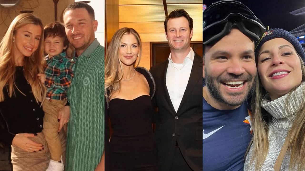 Alex Bregman and wife Reagan Elizabeth (L), Gerrit Cole and wife Amy (C), Jose Altuve and wife Nina (R) (Images from - Instagram.com/@reaganelizabeth, Instagram.com/@amyc23, Instagram.com/@neenaaltuve27)