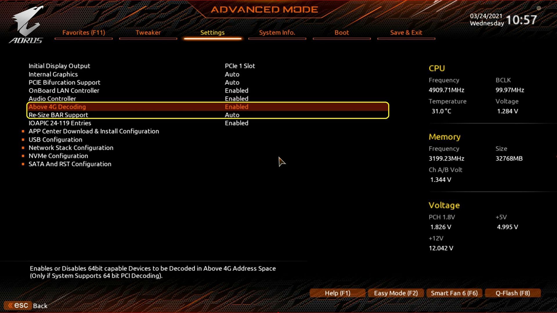 GiIGABYE BIOS screen for ReBar setting (Image via GiIGABYE)