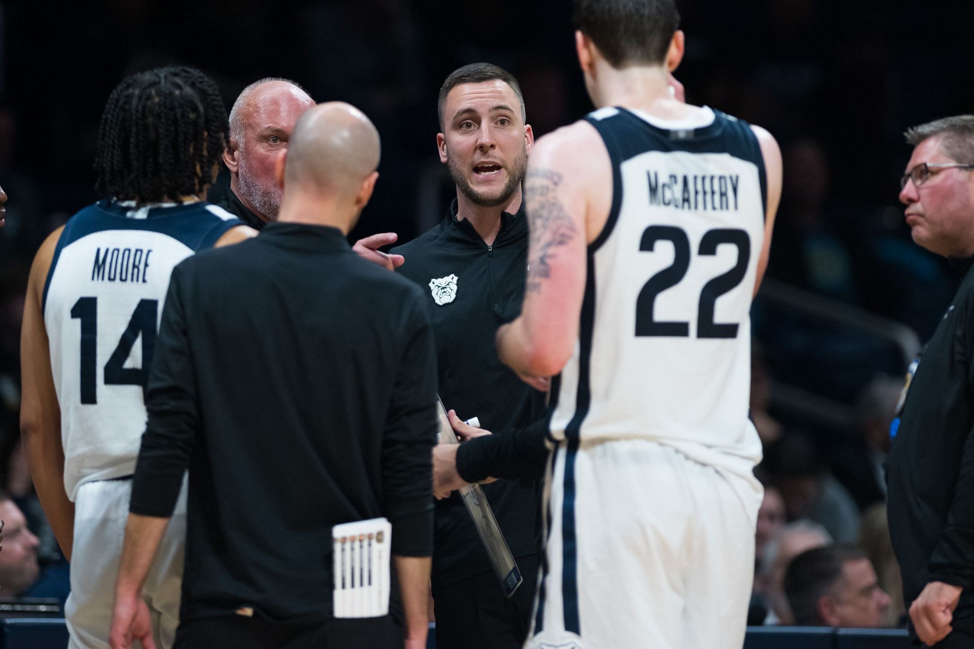 Connor McCaffery coaching during a Butler game. - Source: Zach Bollinger, Getty