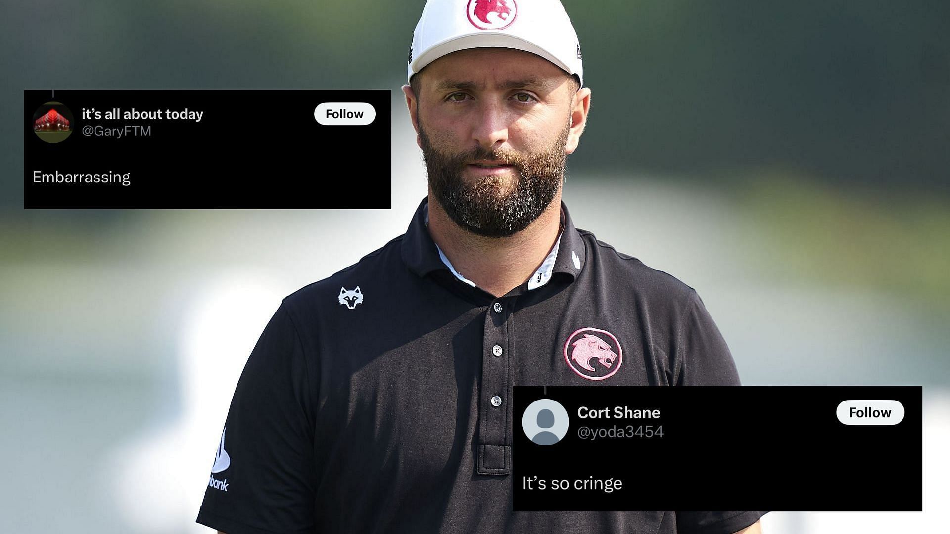 Fans react to Jon Rahm doing a shoey at the LIV Golf Adelaide. Image via Getty Images and Twitter.