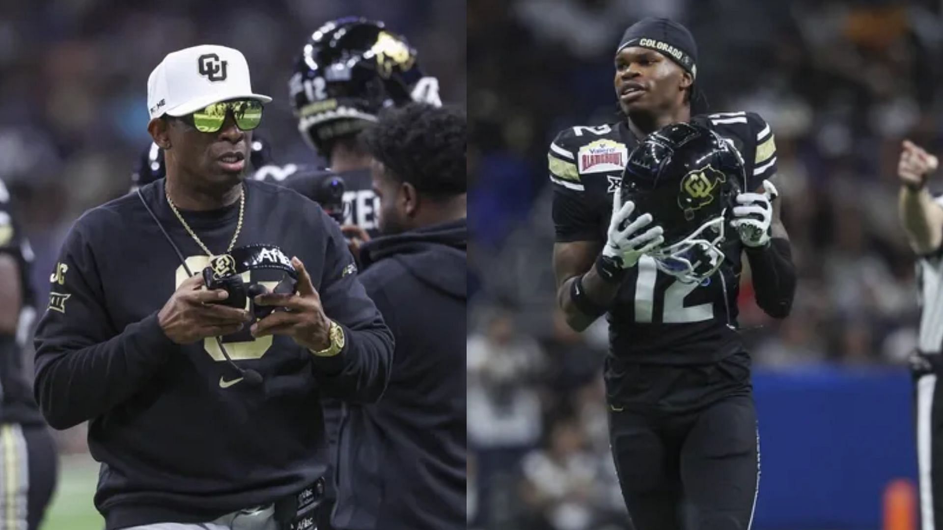 Colorado coach Deion Sanders and Travis Hunter