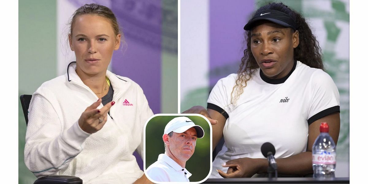 Caroline Wozniacki (L), Rory McIlroy (inset) and Serena Williams (R) (Image Source: Getty)