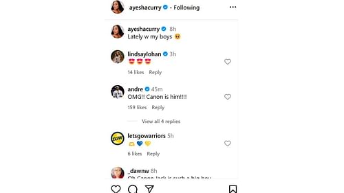 Lindsay Lohan and Andre Iguodala reacting to Ayesha Curry's Instagram post. [photo: @ayeshacurry/IG]