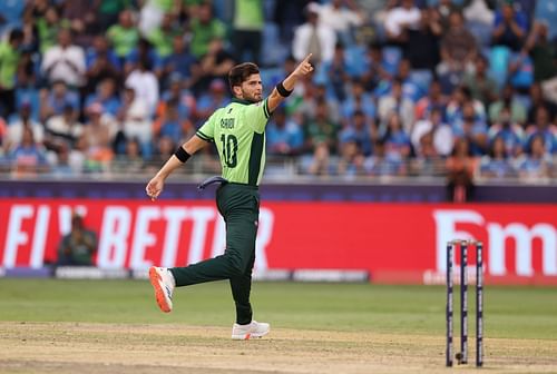 Shaheen Afridi's dismissal of Rohit Sharma was one of the lone highs for Pakistan in the India clash [Credit: Getty]