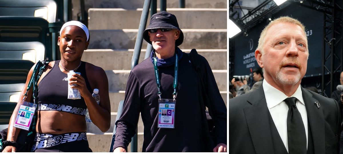 Coco Gauff and Brad Gilbert (L), Boris Becker (R) [Image source: Getty]