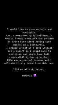 Memphis Depay issues an apology. (Image Credit: memphisdepay via Instagram)