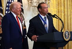 Tiger Woods shares stage with President Donald Trump at National Black History Month reception