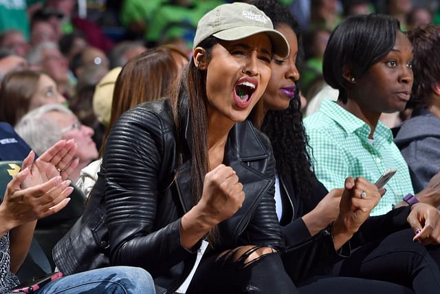 Dec 7, 2016; South Bend, IN, USA; WNBA player Skylar Diggins cheers in the fourth quarter of the game between the Notre Dame Fighting Irish and the Connecticut Huskies at the Purcell Pavilion. UConn won 72-61. Mandatory Credit: Matt Cashore-Imagn Images - Source: Imagn