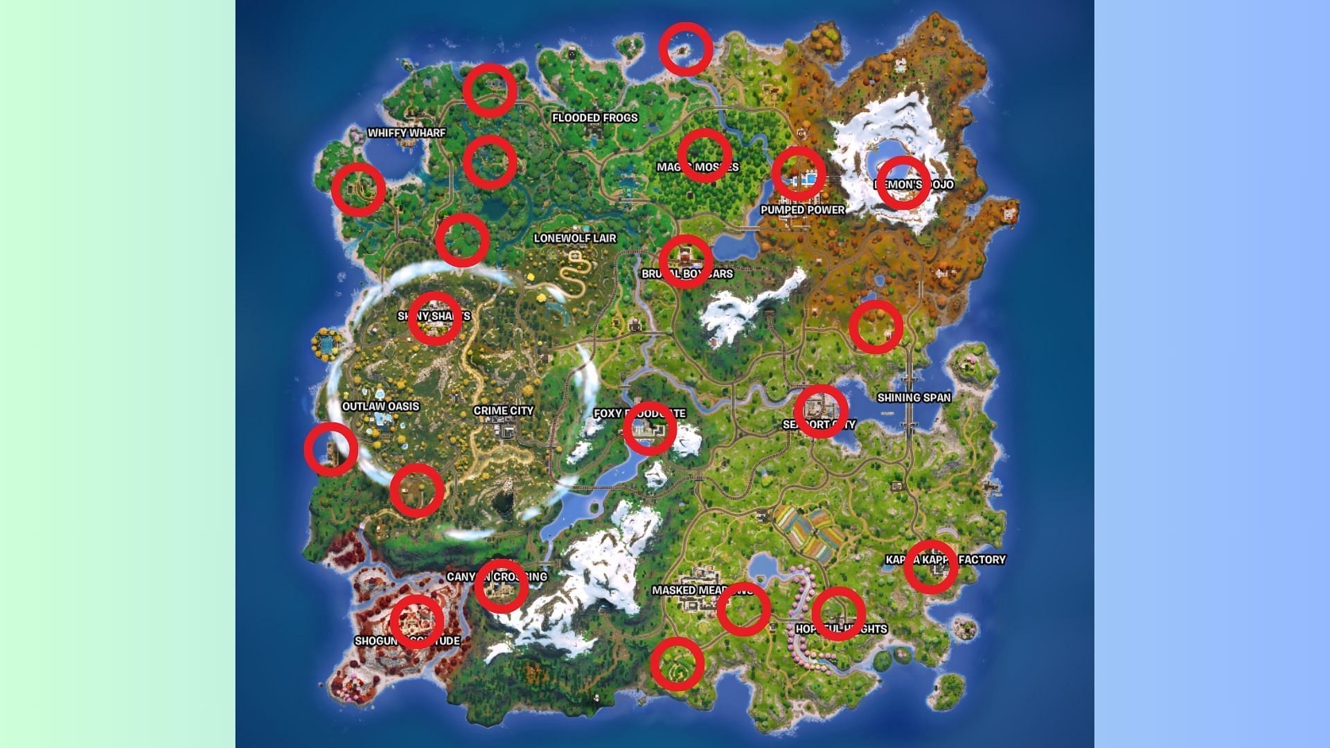 There are 21 SHADOW Briefings Job Board Locations in Fortnite Chapter 6 Season 2 (Image via Sportskeeda Gaming/Epic Games)