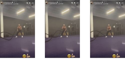 Screenshots of Trish Stratus' video to Instagram Stories (Photo Credit: Trish Stratus on Instagram)