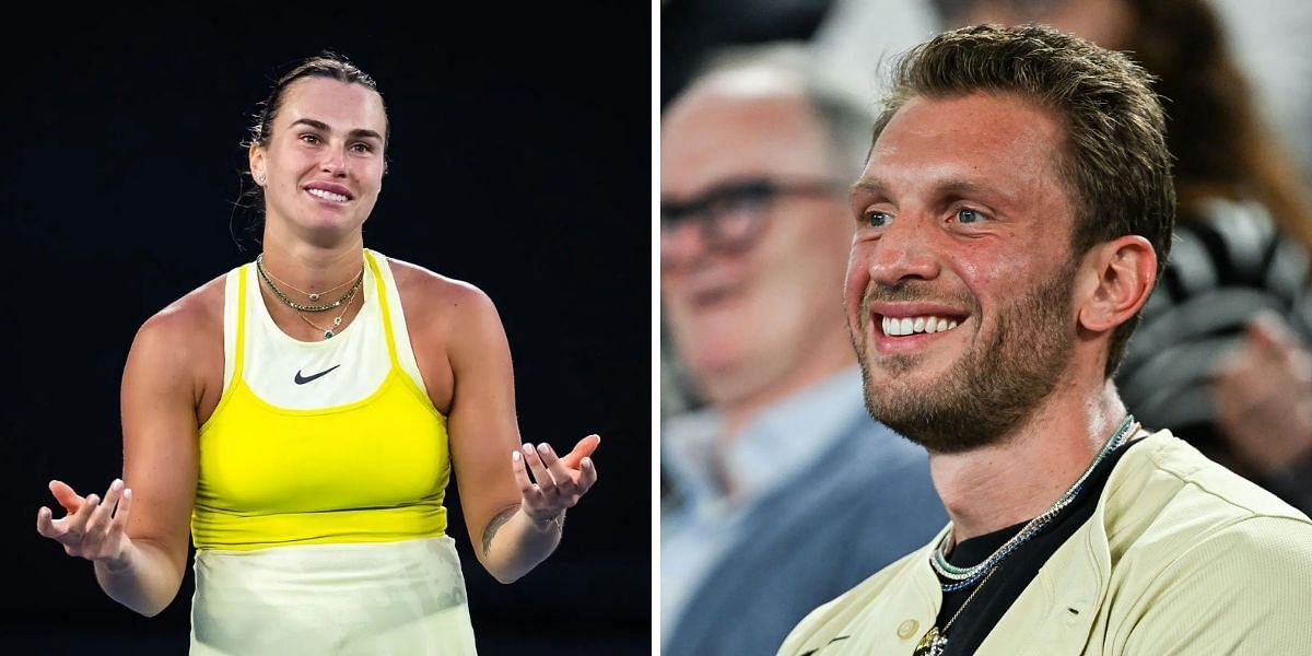 Georgios Frangulis watches on as Aryna Sabalenka strikes a pose - Image Source: Getty 