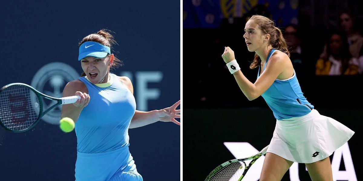 Simona Halep (L) and Lucia Bronzetti (R) (Image Source: Getty)