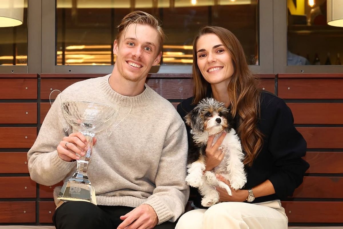 Denis Shapovalov, his faince, Mirjam Bjorklund, and their dog, Yatzy - Source: Instagram