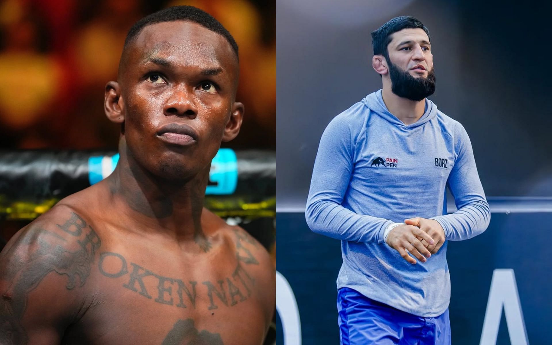 Israel Adesanya (left) could put a damper on Khamzat Chimaev