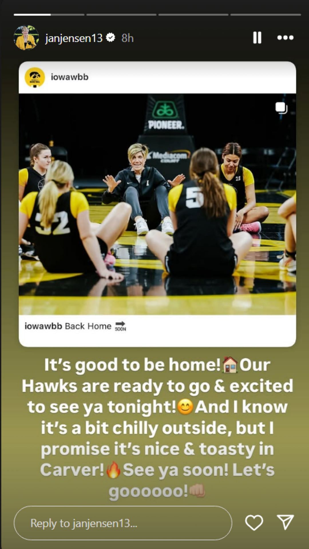 Jan Jensen&#039;s message to Hawkeyes fans and players | via @janjensen13/ig