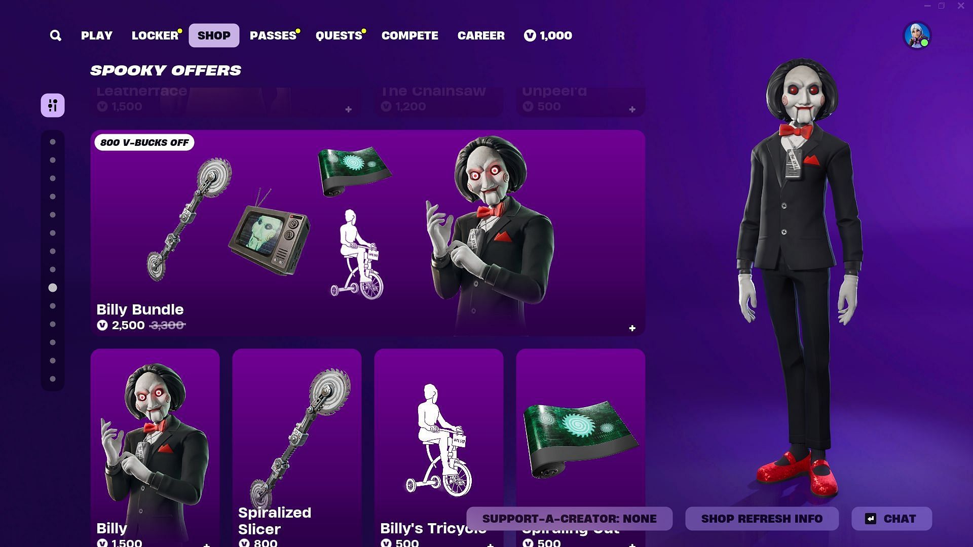 You can now purchase Billy The Puppet (Saw) skin in Fortnite (Image via Epic Games)