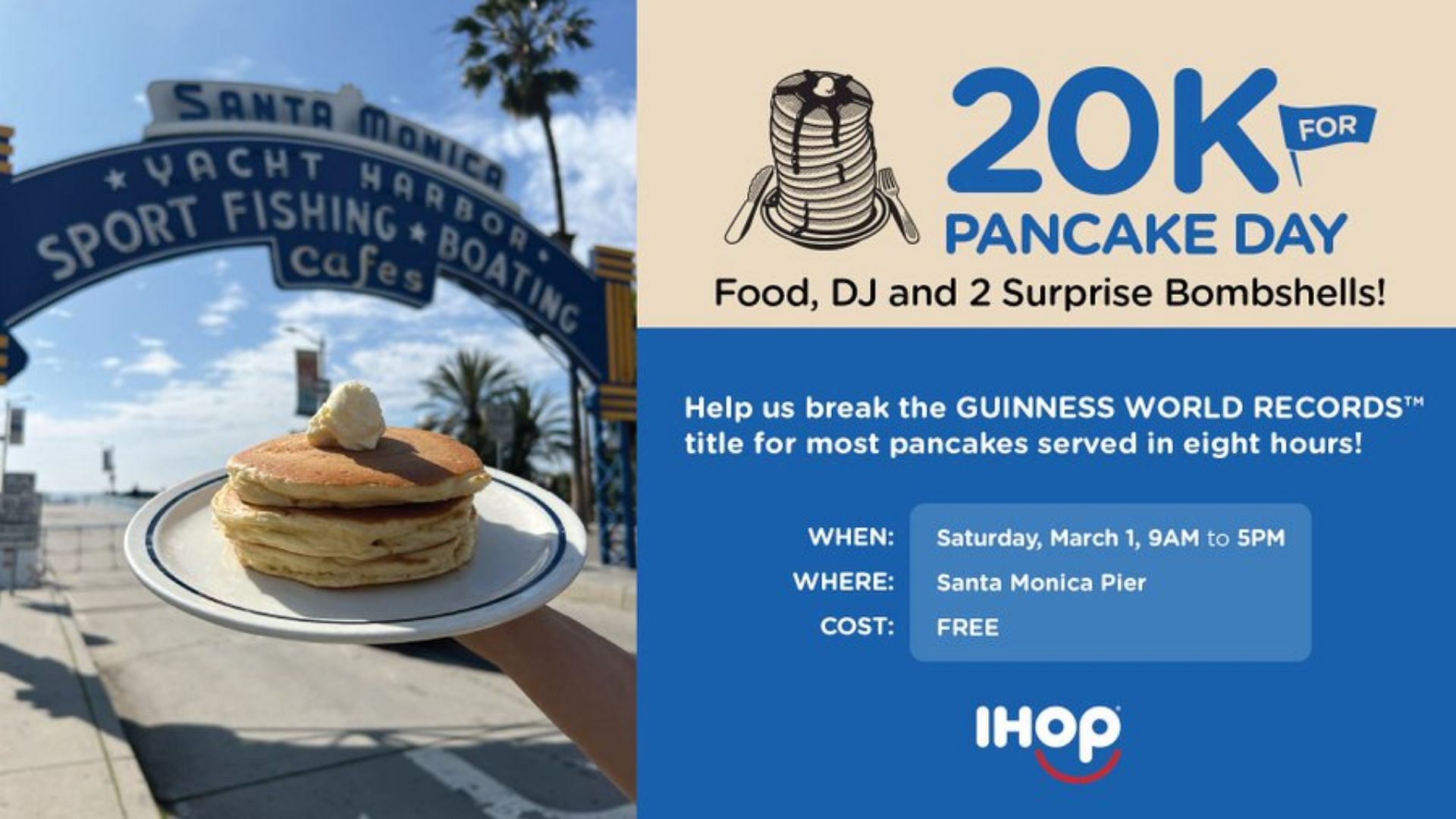 IHOP will be serving 20,000 pancakes on Santa Monica Pier (Image via X/@IHOP)