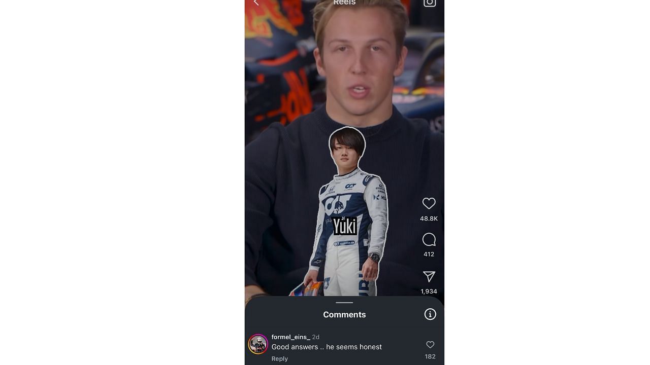 Comment on ESPN F1&#039;s reel featuring Lawson, credits - Instagram