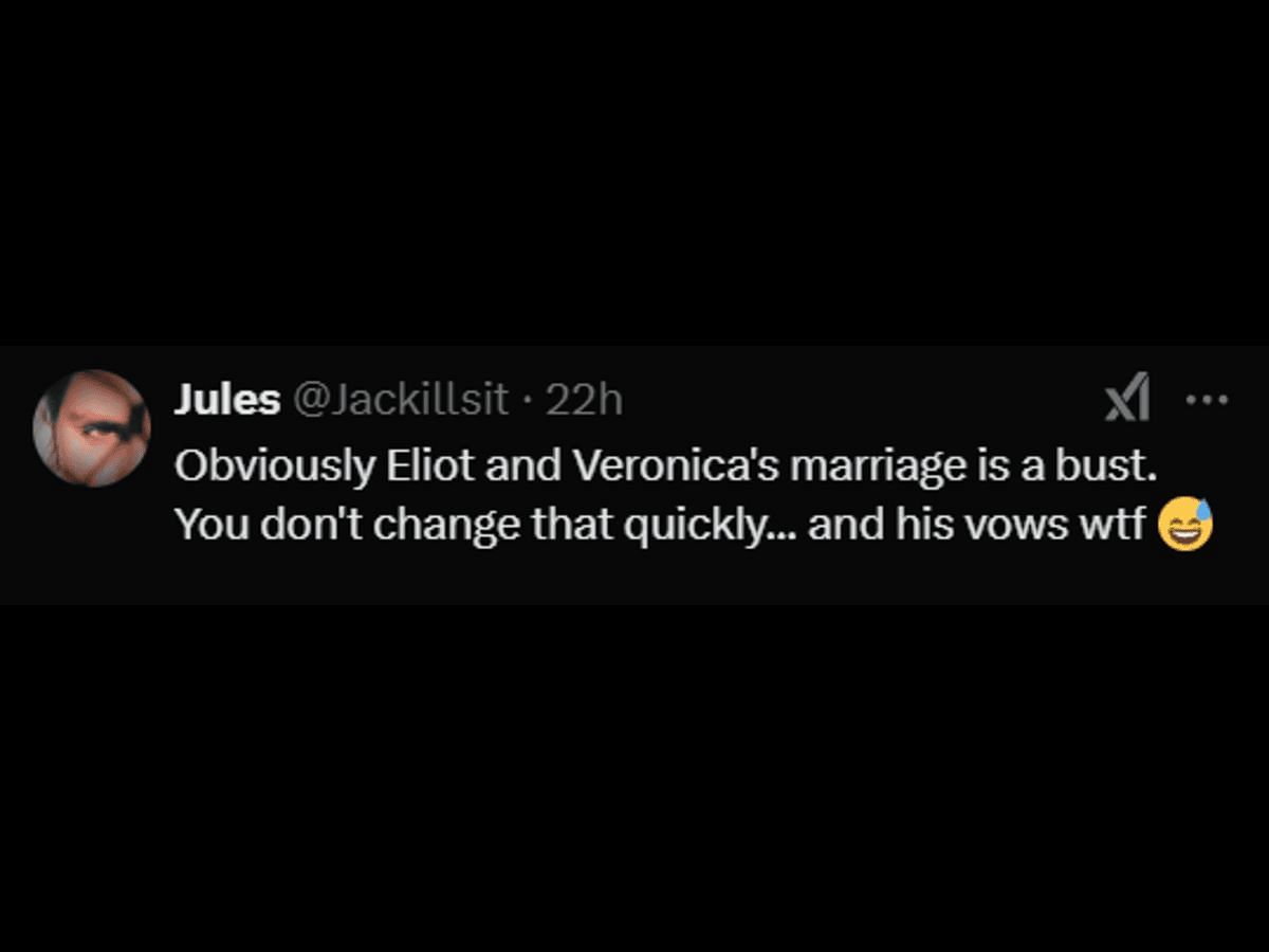 A MAFS Australia fan reacts to Eliot&#039;s second marriage (Image via X/@Jackillsit)