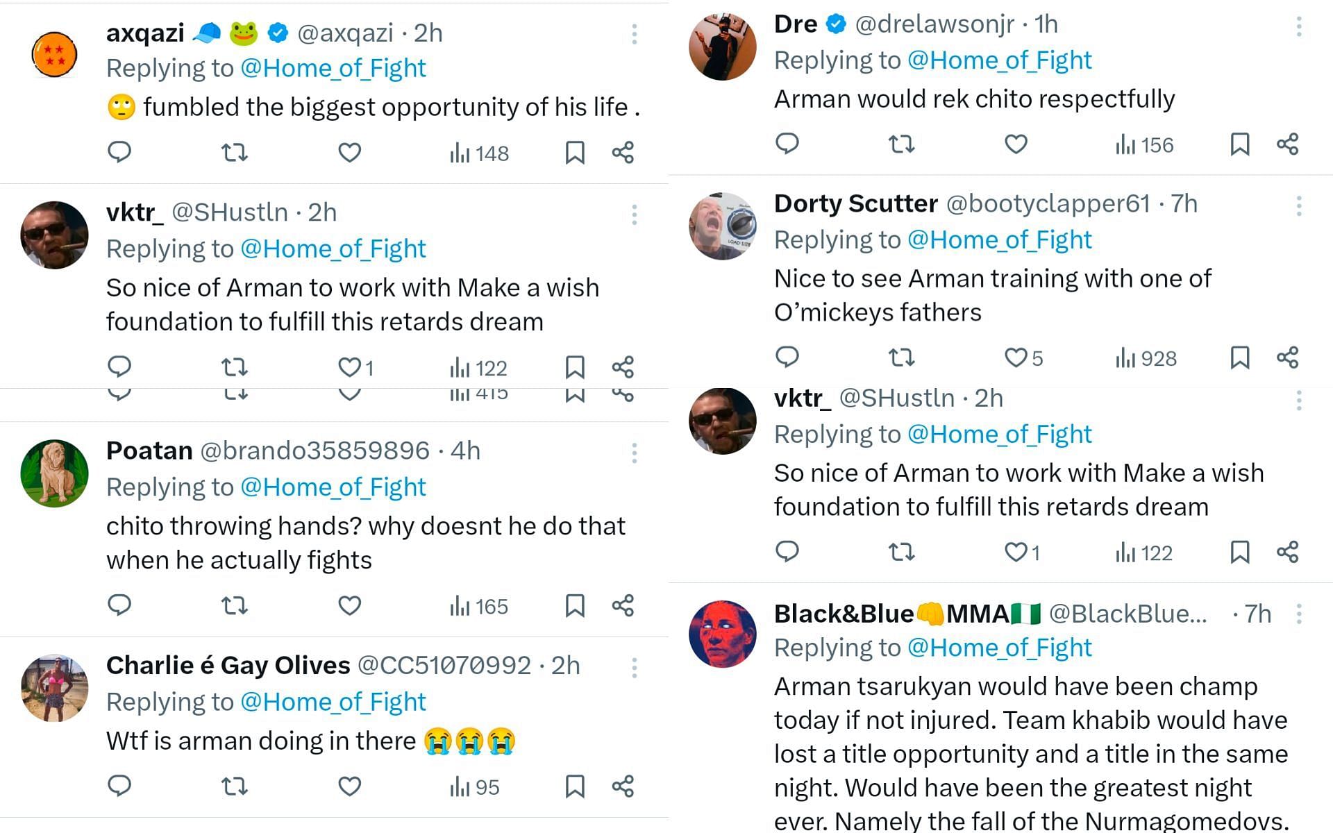 Fan reactions to Arman Tsarukyan&#039;s training footage [Screenshot courtesy: @Home_of_Fight on Instagram]