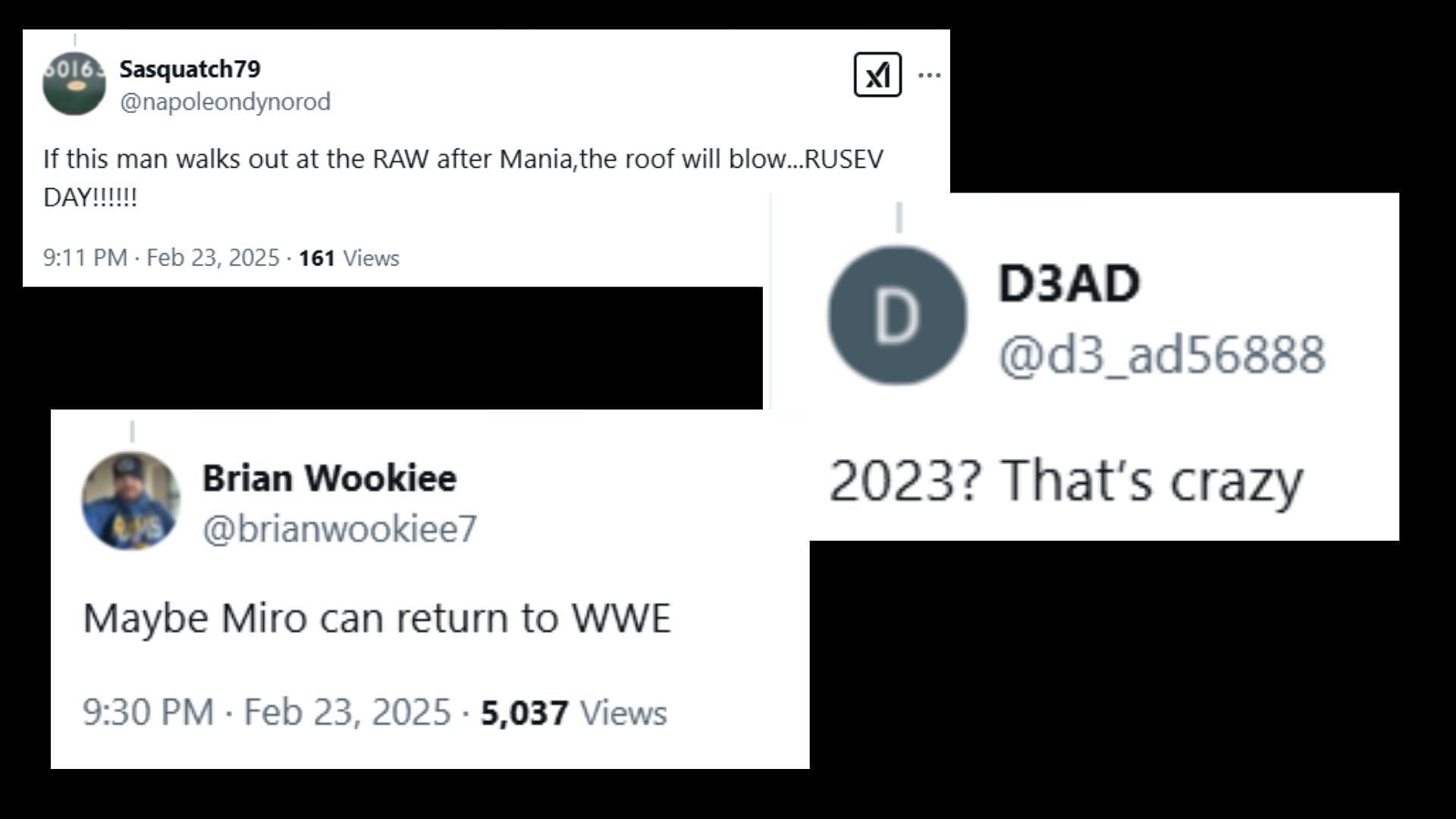 Fans react to Miro&#039;s first match since 2023. (Image via Wrestlelamia and WrestleTalk&#039;s X)