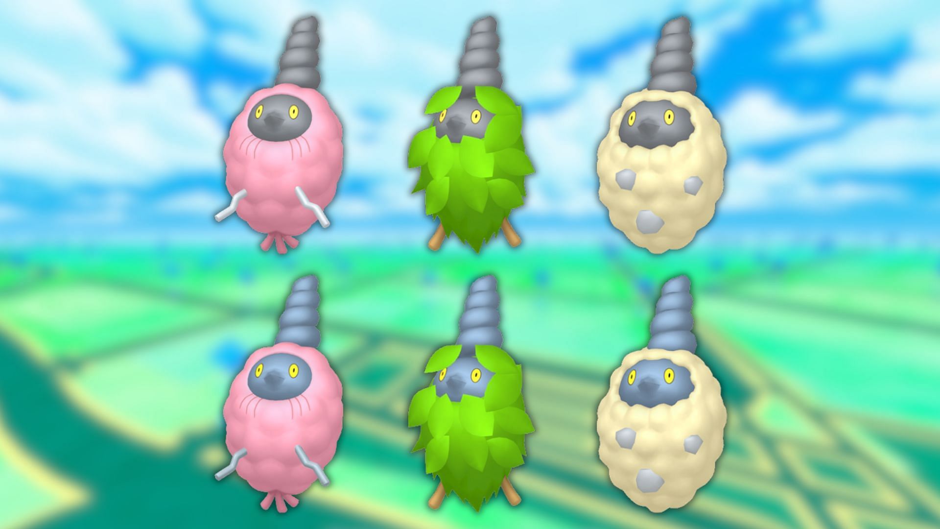 All Burmy forms and their Shiny variants (Image via The Pokemon Company)