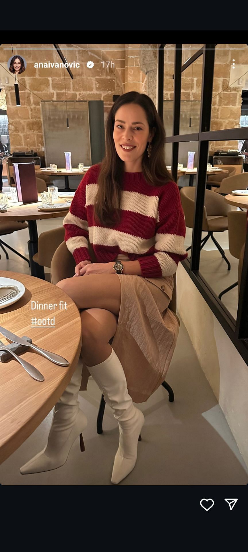 Ivanovic&#039;s look for dinner as revealed via an Instagram Story on Wednesday, February 26 (Source: Instagram/anaivanovic)