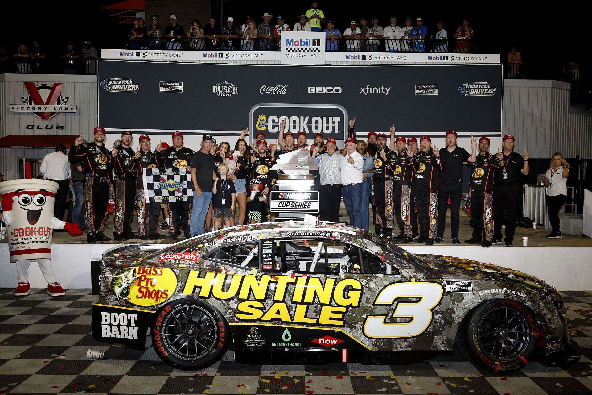 Austin Dillon, driver of the #3 Bass Pro Shops Chevrolet, celebrates in victory lane after winning the NASCAR Cup Series Cook Out 400 at Richmond Raceway - Source: Getty