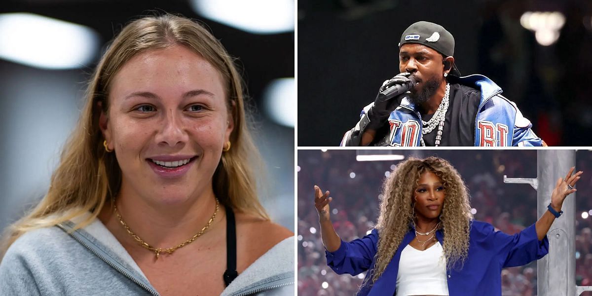 Amanda Anisimova (left), Kendrick Lamar (top right), Serena Williams (bottom right), Sources: Getty