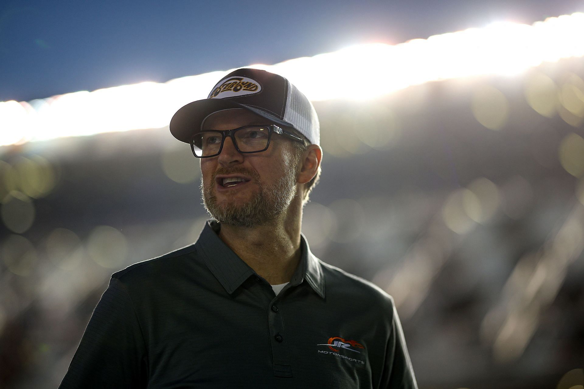  Dale Earnhardt Jr. looks on during the NASCAR Cup Series Duel 1 at Daytona International Speedway on February 13, 2025 (Source: Getty)