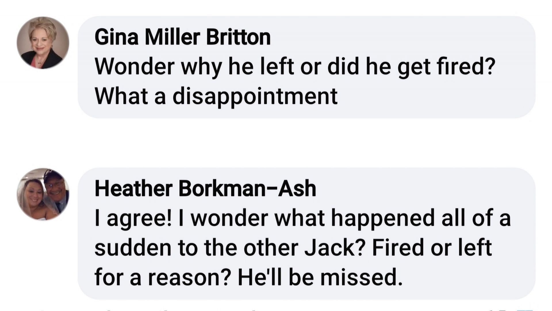 Viewers commenting on the absence of Charles Mesure as Jack Brennan on screen (via Elizabeth Bairami / Facebook)