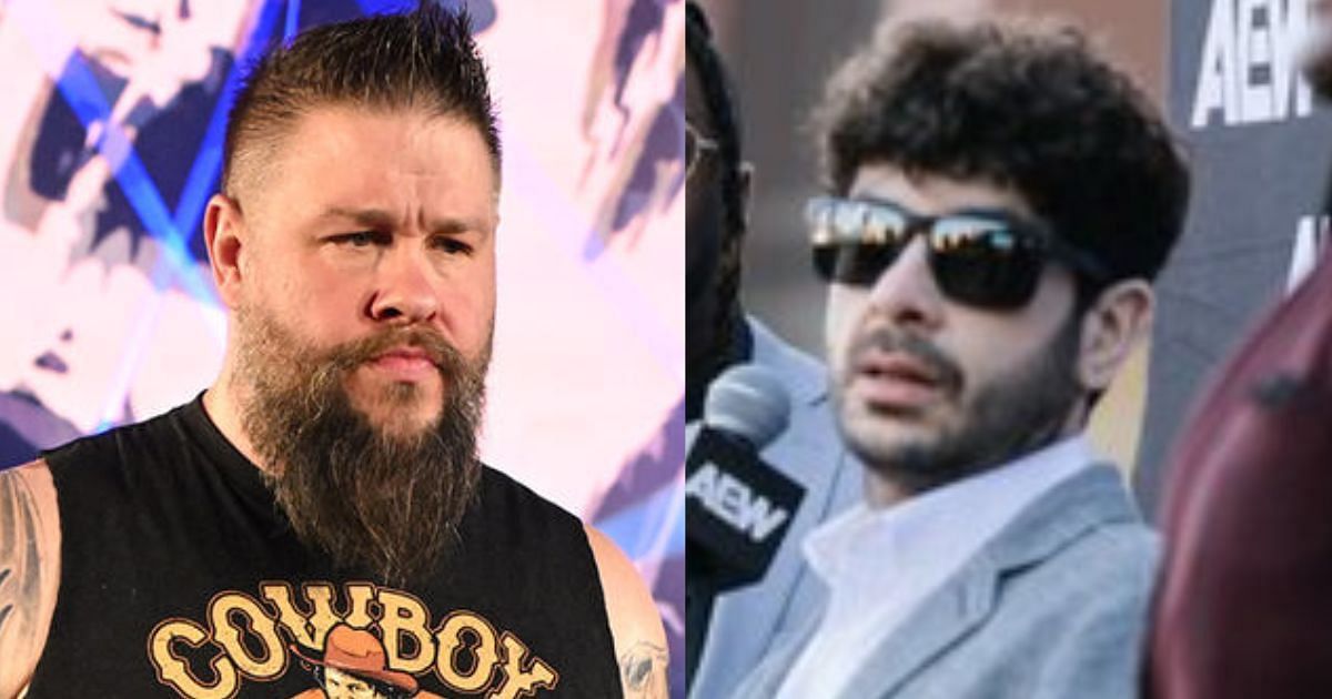 Kevin Owens (left) and Tony Khan (right) [Source: WWE.com and Swerve Strickland on X]