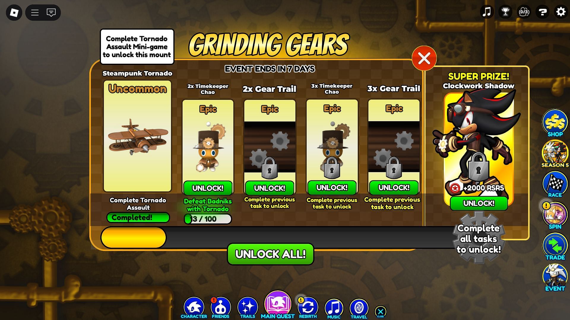 Grinding Gears Event screen (Image via Roblox)