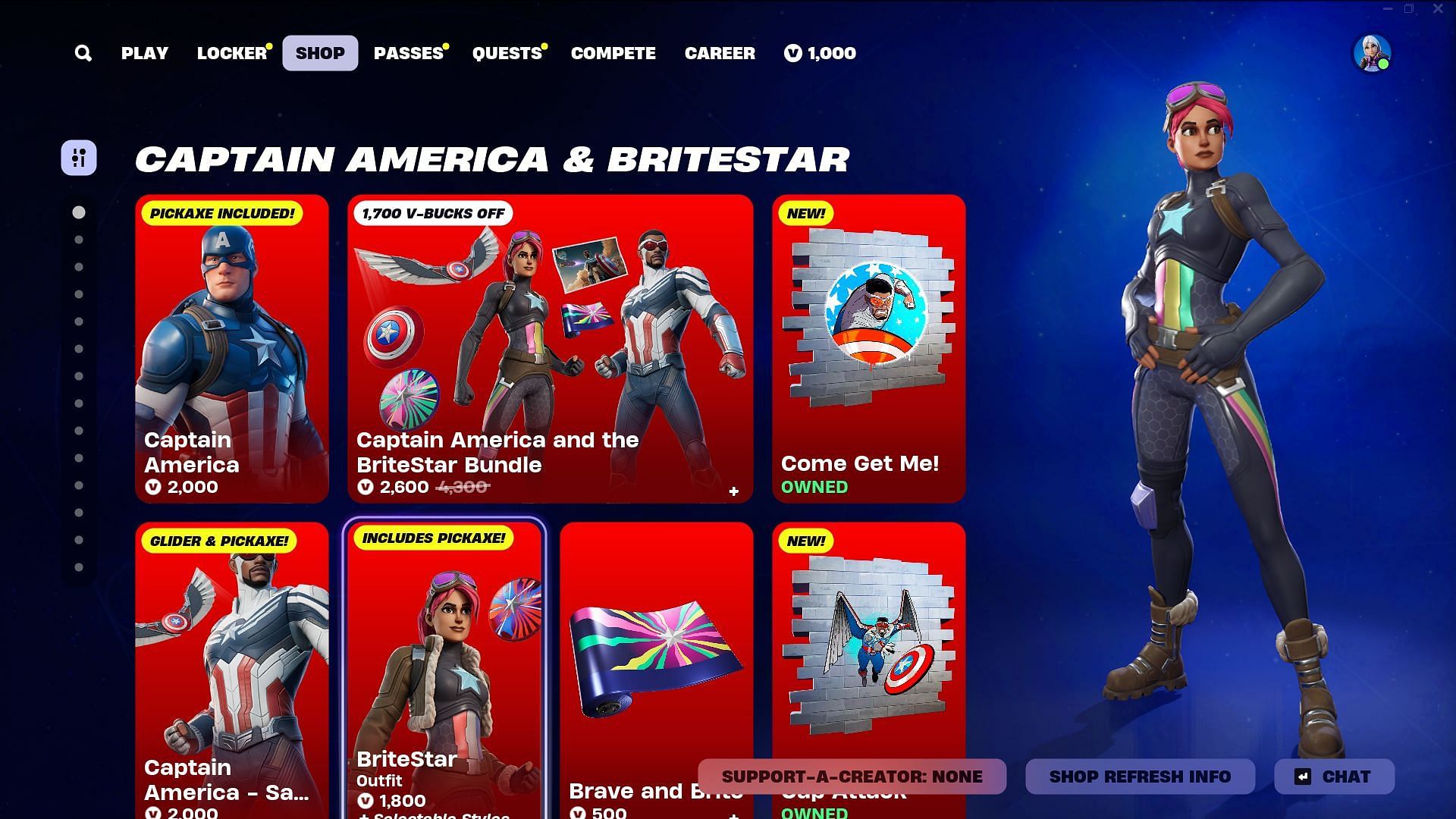 The Captain America and BriteStar skins in Fortnite can be purchased separately (Image via Epic Games)