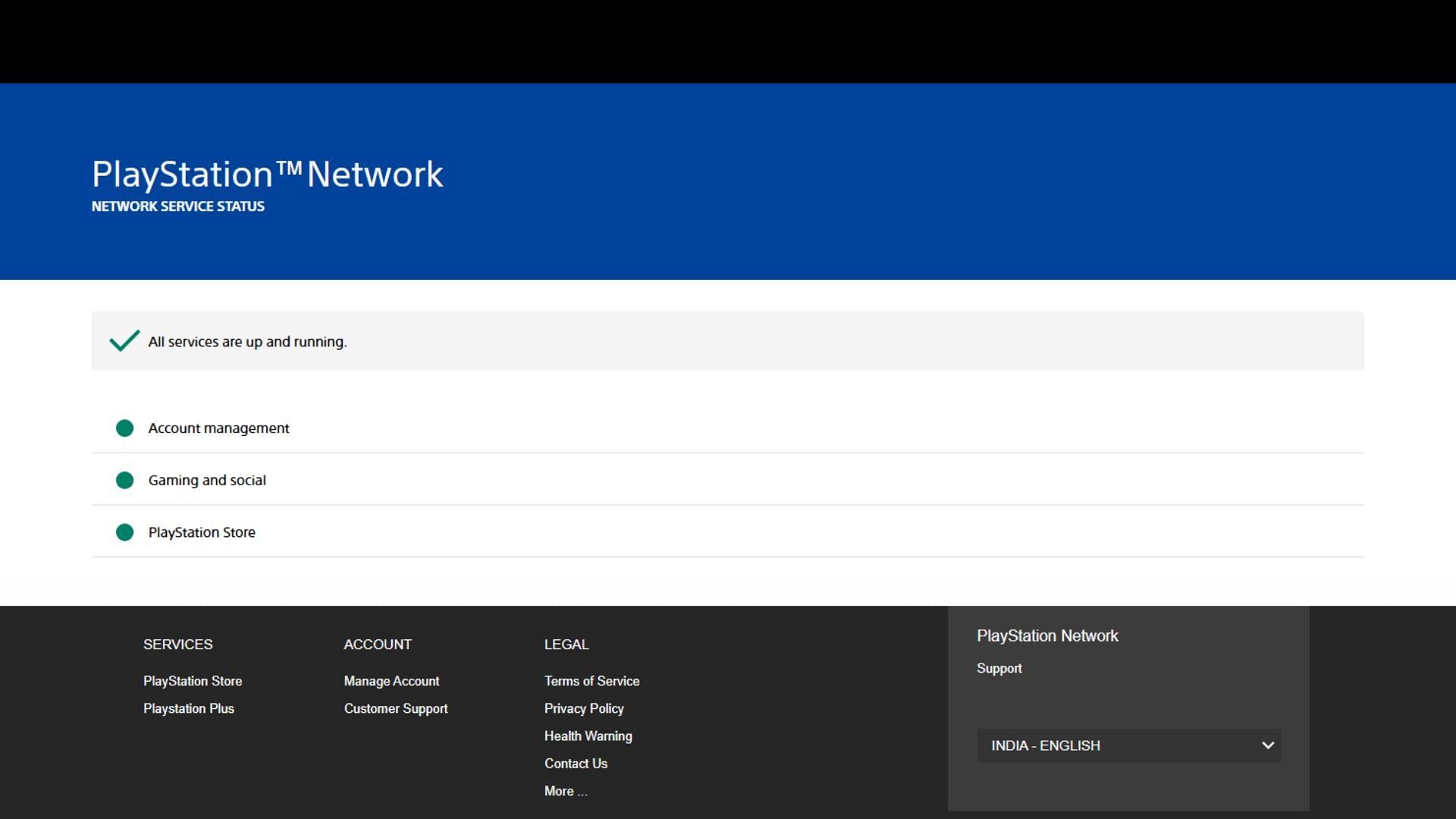 PSN server status (Image via Sony)