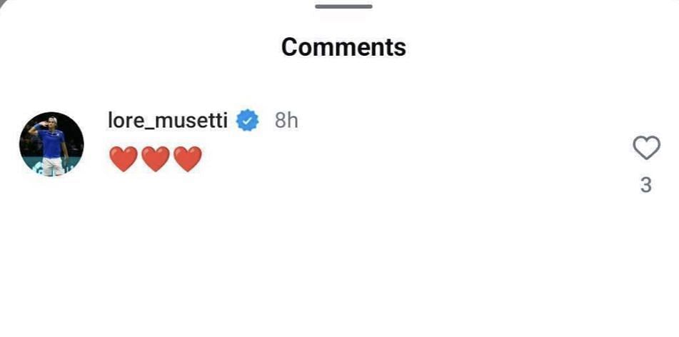 Lorenzo Musetti&#039;s comment on his girlfriend&#039;s Instagram post (@veronica.confalonieri)