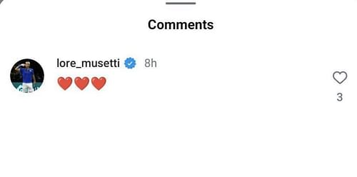 Lorenzo Musetti's comment on his girlfriend's Instagram post (@veronica.confalonieri)